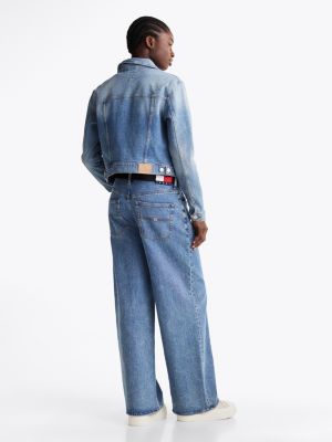 blau slim fit jeansjacke im trucker-stil für damen - tommy jeans