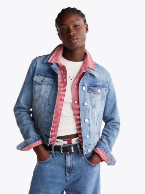 veste trucker ajustée en denim blue pour femmes tommy jeans