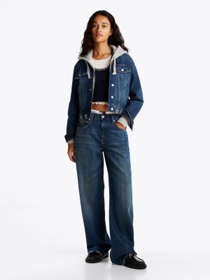 blue metallic stud denim trucker jacket for women tommy jeans