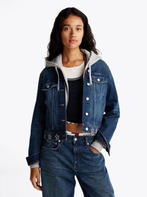 veste trucker en denim à clous métalliques blue pour femmes tommy jeans