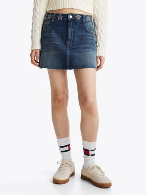 blue star stud denim mini skirt for women tommy jeans