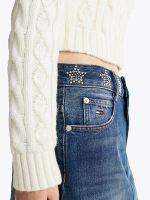 blue star stud denim mini skirt for women tommy jeans