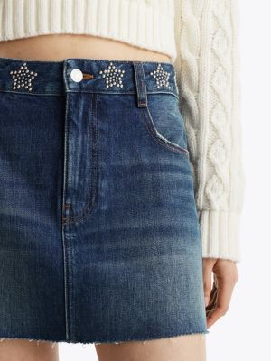 blau mini-jeansrock mit nieten-sternen für damen - tommy jeans