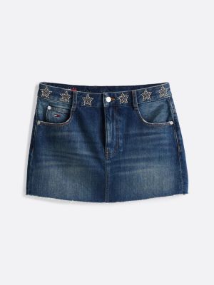 blau mini-jeansrock mit nieten-sternen für damen - tommy jeans