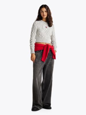 grey cable knit star jumper for women tommy jeans