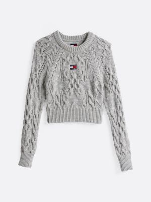 grey cable knit star jumper for women tommy jeans