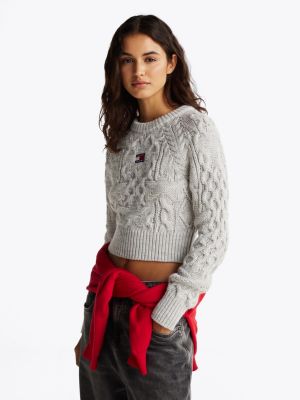 grey cable knit star jumper for women tommy jeans