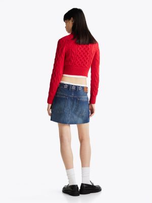 red cable knit star jumper for women tommy jeans