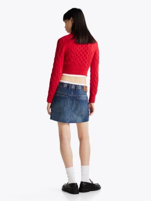 pull à étoiles en maille torsadée rouge pour femmes tommy jeans