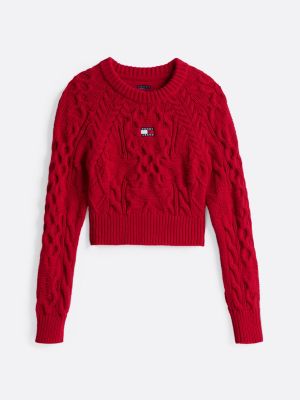 rood kabelgebreide trui met sterren voor dames - tommy jeans