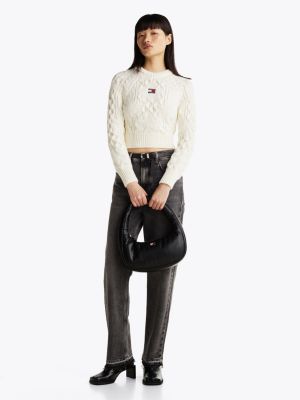 white cable knit star jumper for women tommy jeans