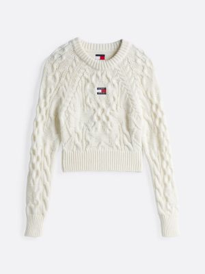 pull à étoiles en maille torsadée blanc pour femmes tommy jeans