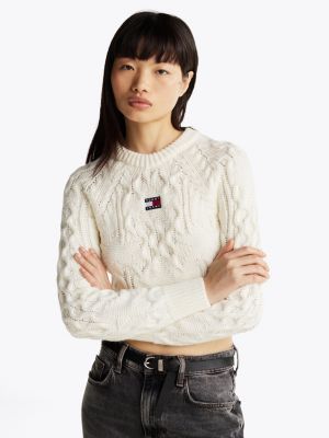 pull à étoiles en maille torsadée white pour femmes tommy jeans