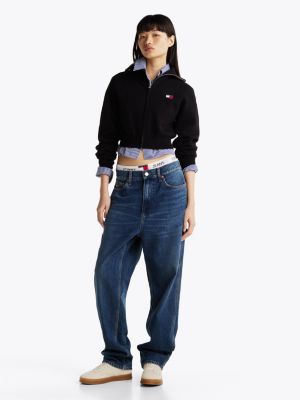 black zip-thru relaxed cardigan for women tommy jeans