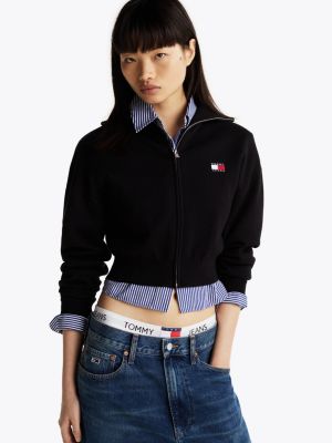 black zip-thru relaxed cardigan for women tommy jeans