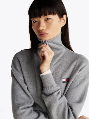 grey zip-thru relaxed cardigan for women tommy jeans