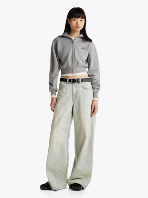 grey zip-thru relaxed cardigan for women tommy jeans