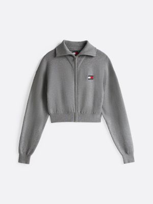 grey zip-thru relaxed cardigan for women tommy jeans