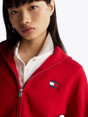 red zip-thru relaxed cardigan for women tommy jeans