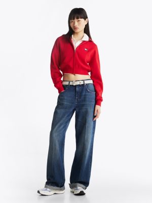 red zip-thru relaxed cardigan for women tommy jeans