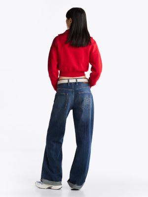 red zip-thru relaxed cardigan for women tommy jeans