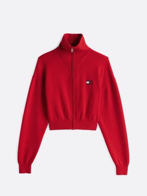 red zip-thru relaxed cardigan for women tommy jeans