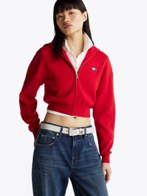 red zip-thru relaxed cardigan for women tommy jeans