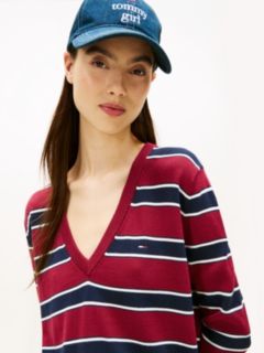 Flag Embroidery V-Neck Jumper — Red 2