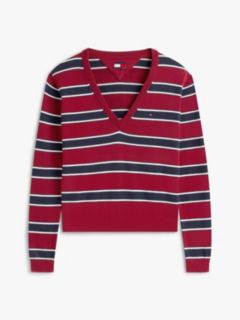 Flag Embroidery V-Neck Jumper — Red 5