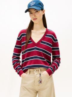 Flag Embroidery V-Neck Jumper — Red 1