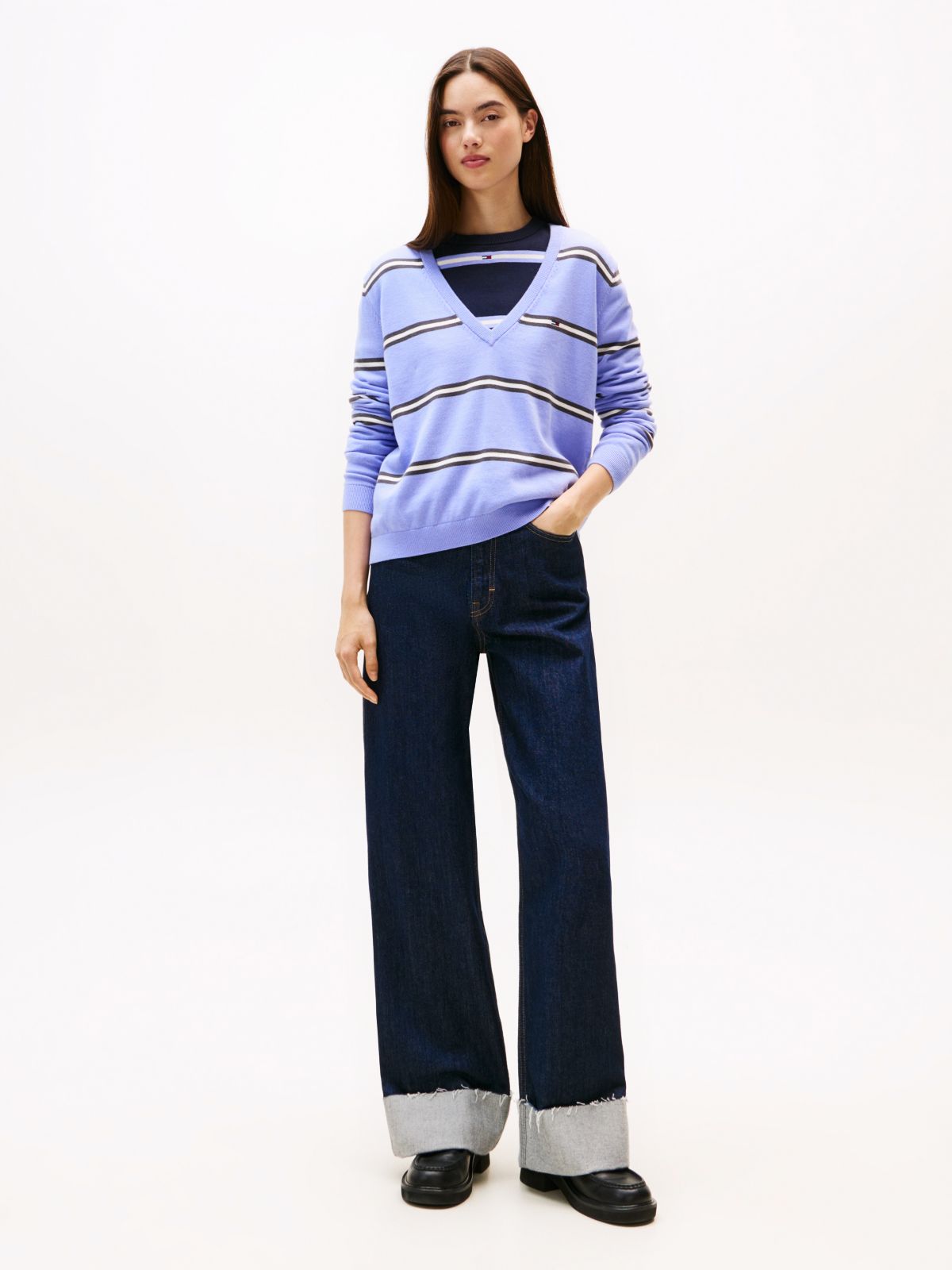 Flag Embroidery V-Neck Jumper — Purple