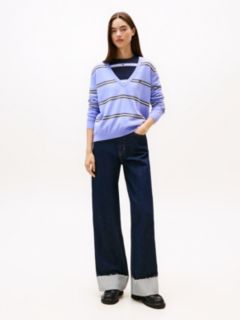 Flag Embroidery V-Neck Jumper — Purple 3