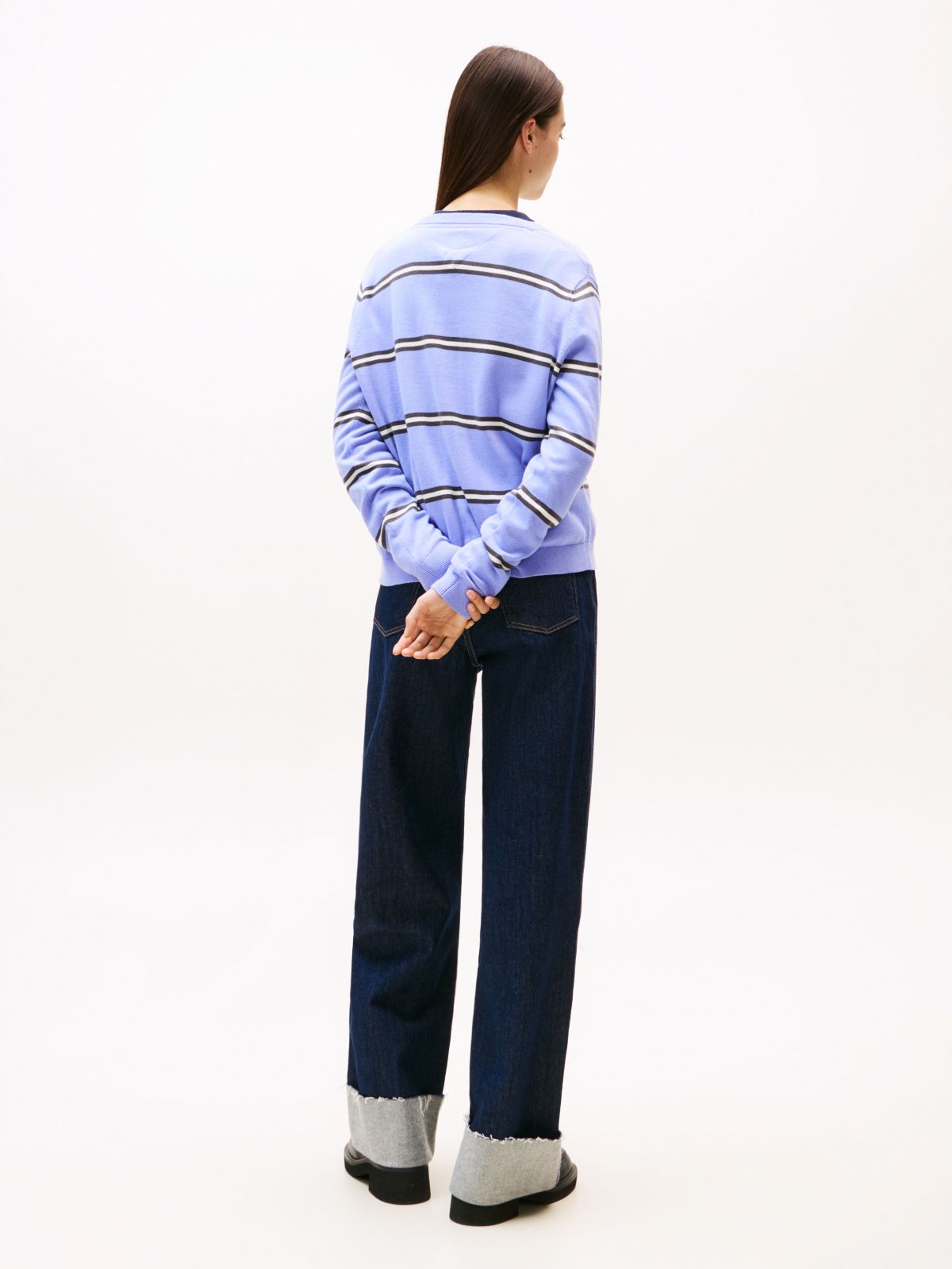 Flag Embroidery V-Neck Jumper — Purple