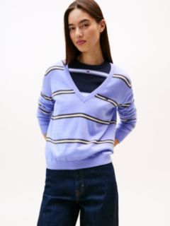 Flag Embroidery V-Neck Jumper — Purple 1