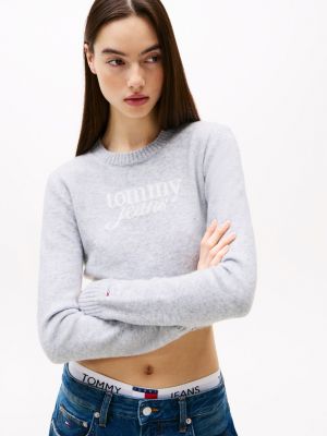 grey cropped slim jumper with wool for women tommy jeans