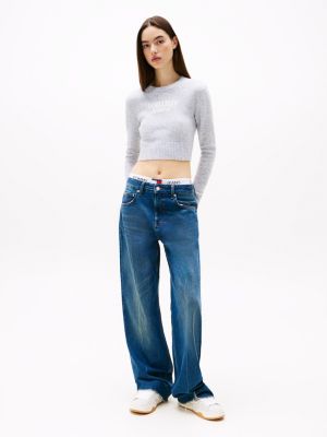 grau cropped slim fit pullover mit wolle für damen - tommy jeans