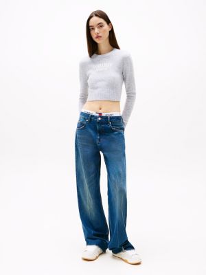 grey cropped slim jumper with wool for women tommy jeans