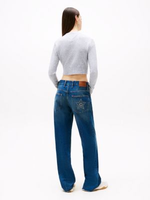 grey cropped slim jumper with wool for women tommy jeans