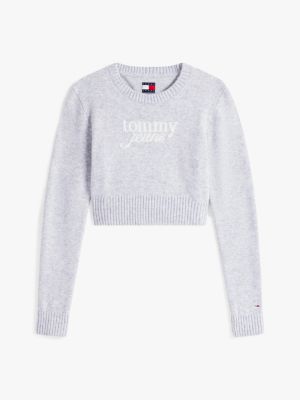 grey cropped slim jumper with wool for women tommy jeans