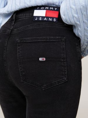 schwarz ausgestellte schwarze jeans mit hohem bund für damen - tommy jeans