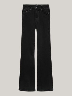 schwarz ausgestellte schwarze jeans mit hohem bund für damen - tommy jeans