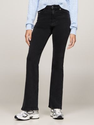 schwarz ausgestellte schwarze jeans mit hohem bund für damen - tommy jeans