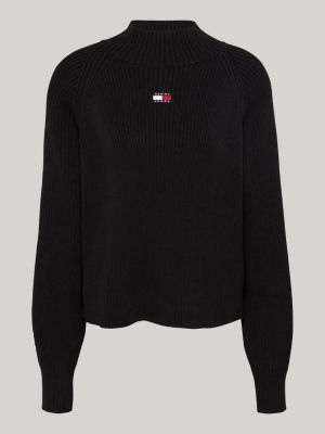 black tommy badge rib-knit boxy jumper for women tommy jeans