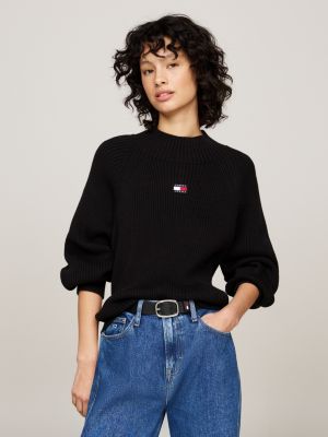 black tommy badge rib-knit boxy jumper for women tommy jeans