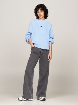 blue tommy badge rib-knit boxy jumper for women tommy jeans