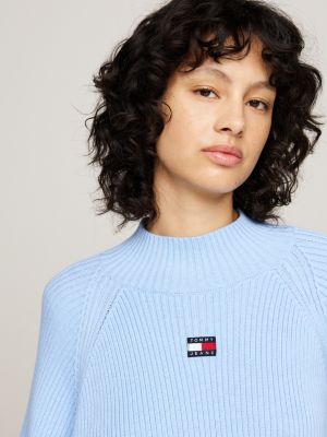 blue tommy badge rib-knit boxy jumper for women tommy jeans