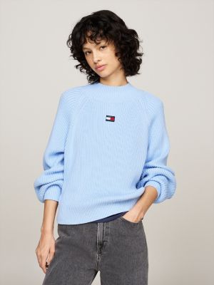 blue tommy badge rib-knit boxy jumper for women tommy jeans