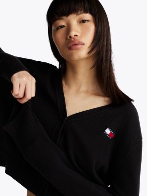 cardigan boxy à badge tommy noir pour femmes tommy jeans