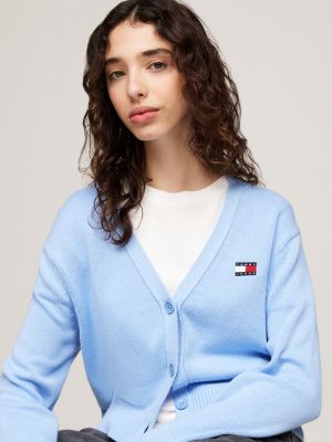 cardigan boxy à badge tommy bleu pour femmes tommy jeans