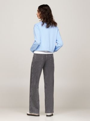 cardigan boxy à badge tommy bleu pour femmes tommy jeans